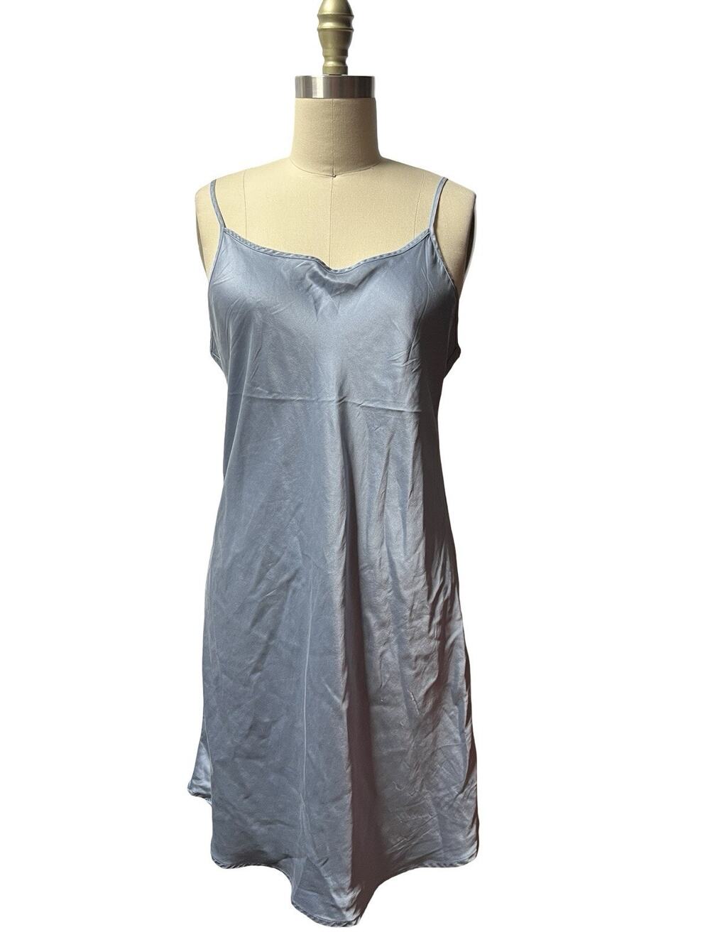 THXSILK Size L Chemise Elegant Mulberry Silk Blue Slip Dress